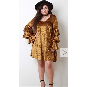 PLUS SIZE Gold Velvet Bell Dress