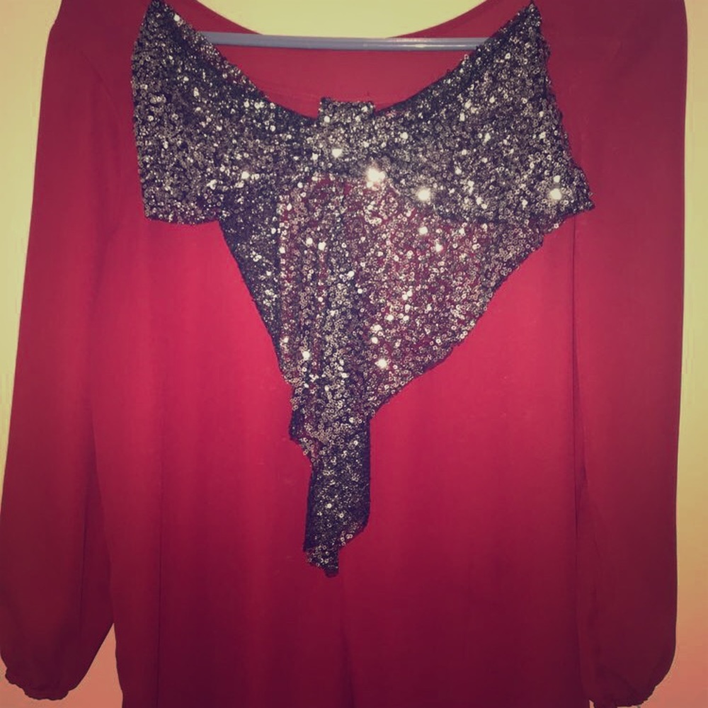 Red Blouse with Sparkling Bow