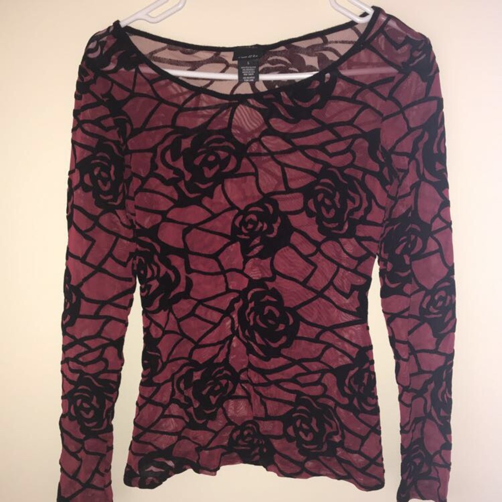 Sheer Red and Black Lace Blouse