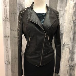 Studded Shoulder Moto Leatherette
