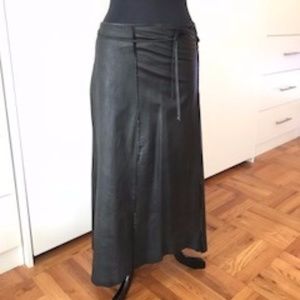 Hazel Brown Black Leather Wrap Maxi Skirt
