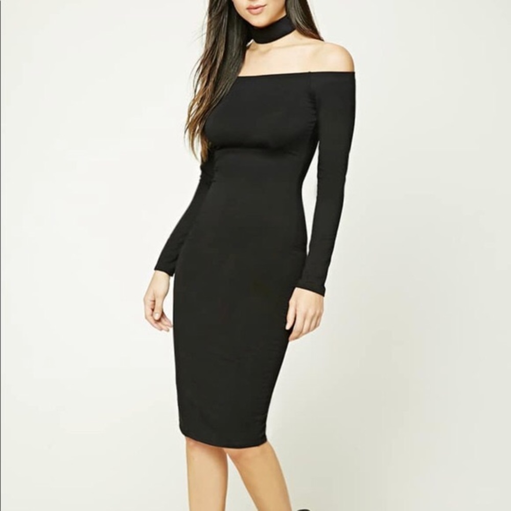 Black Off-shoulder Choker Dress