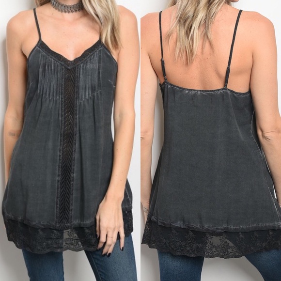 Tops - Large Only! Black Lace Edged Top