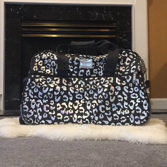 PINK Victoria's Secret Handbags - VS PINK Silver Leopard Print Rolling Luggage