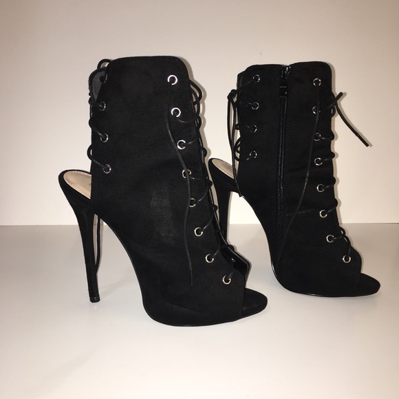 peeptoe lace up shoe boots