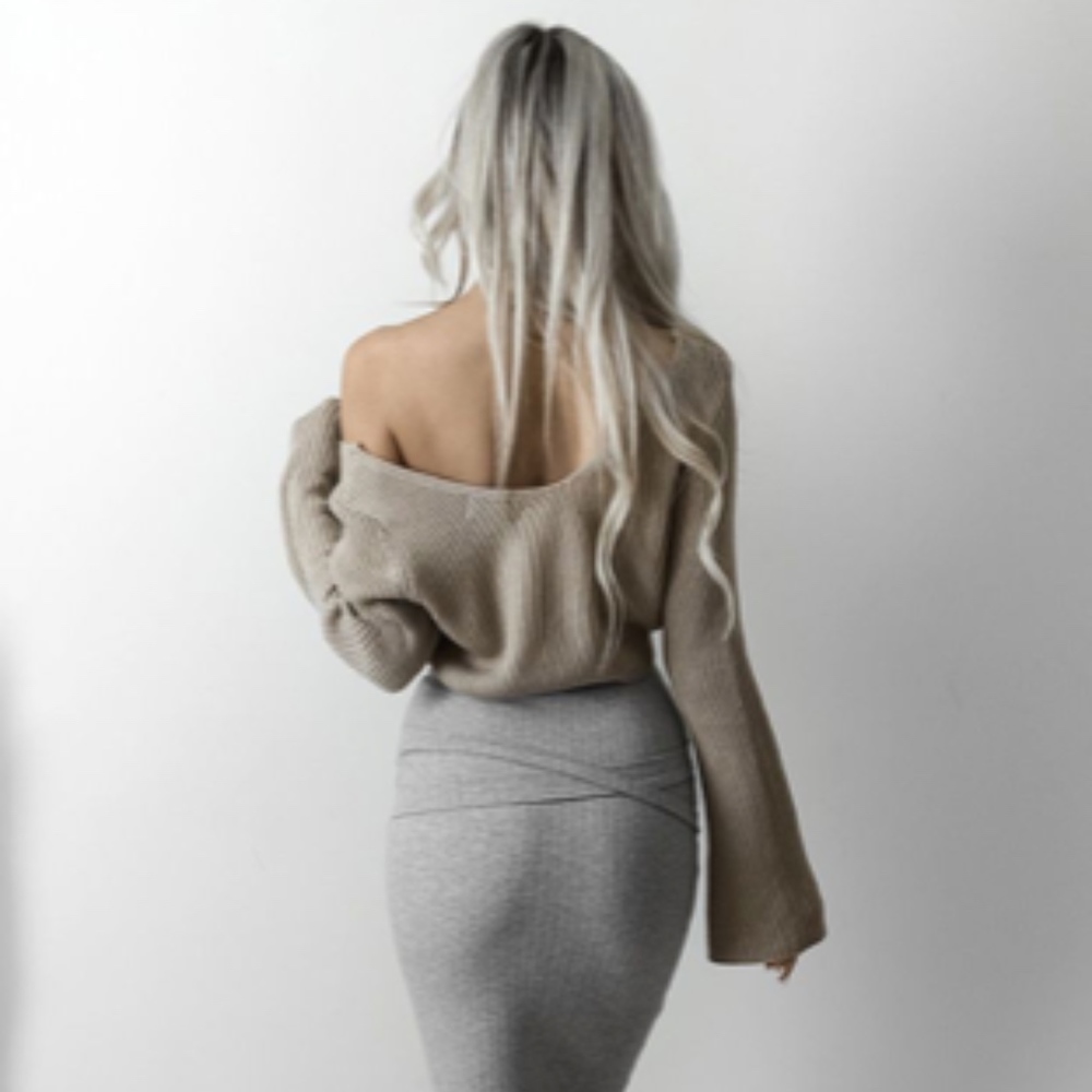 Ego Knitted Crop Sand Knit Sweater - Picture 4 of 5