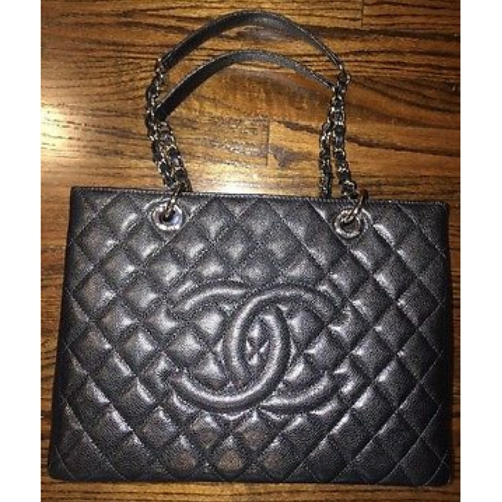 Authentic Chanel Quilted Leather GST Black Caviar