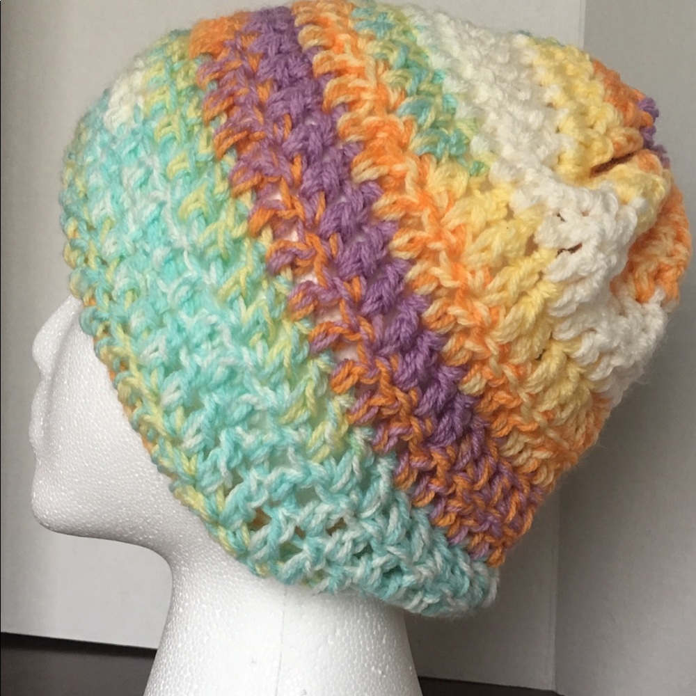 Crocheted beanie hat