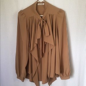 Tan Cape w/ tie bow front and waterfall front