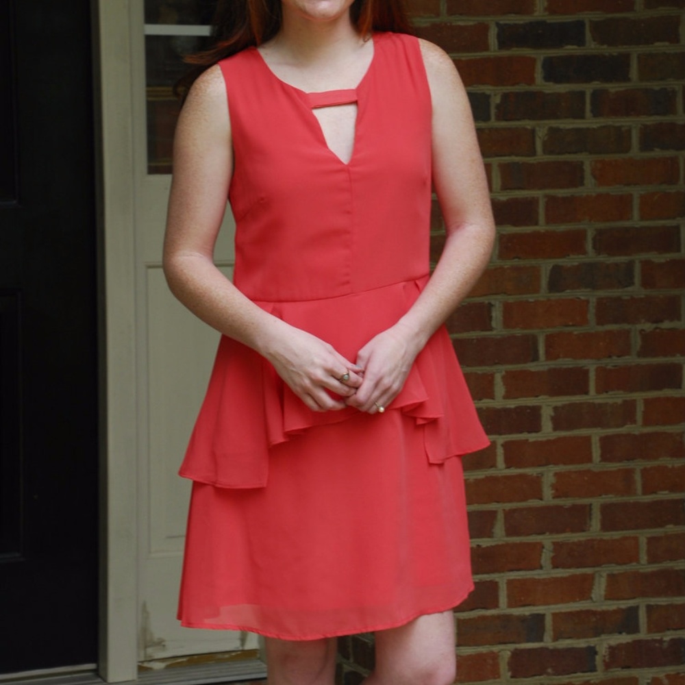 SALE! Coral Peplum Dress