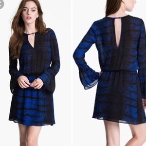 Parker Black and Blue bell Sleeve Dress