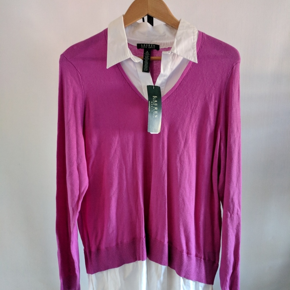 Lauren Purple Sweater Button Down Shirt Twofer 1X