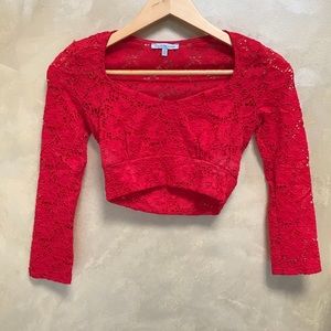Red lace like crop top