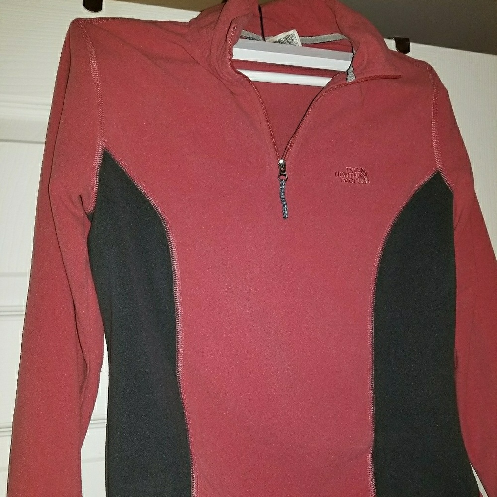 Pink and grey north face pullover fleece