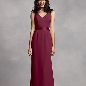 Long V Neck Crepe Gown with Open Back