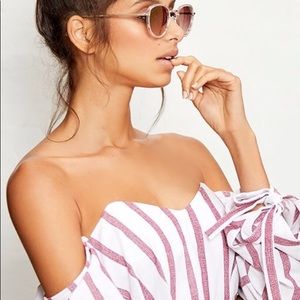 LULU’s White and red off the shoulder flowy top