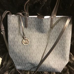 Michael Kor Black Blue Tote Chrome Emblem