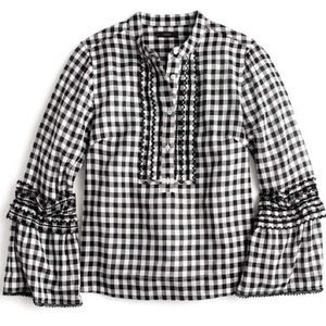 JCREW embroidered bell-sleeve top in gingham