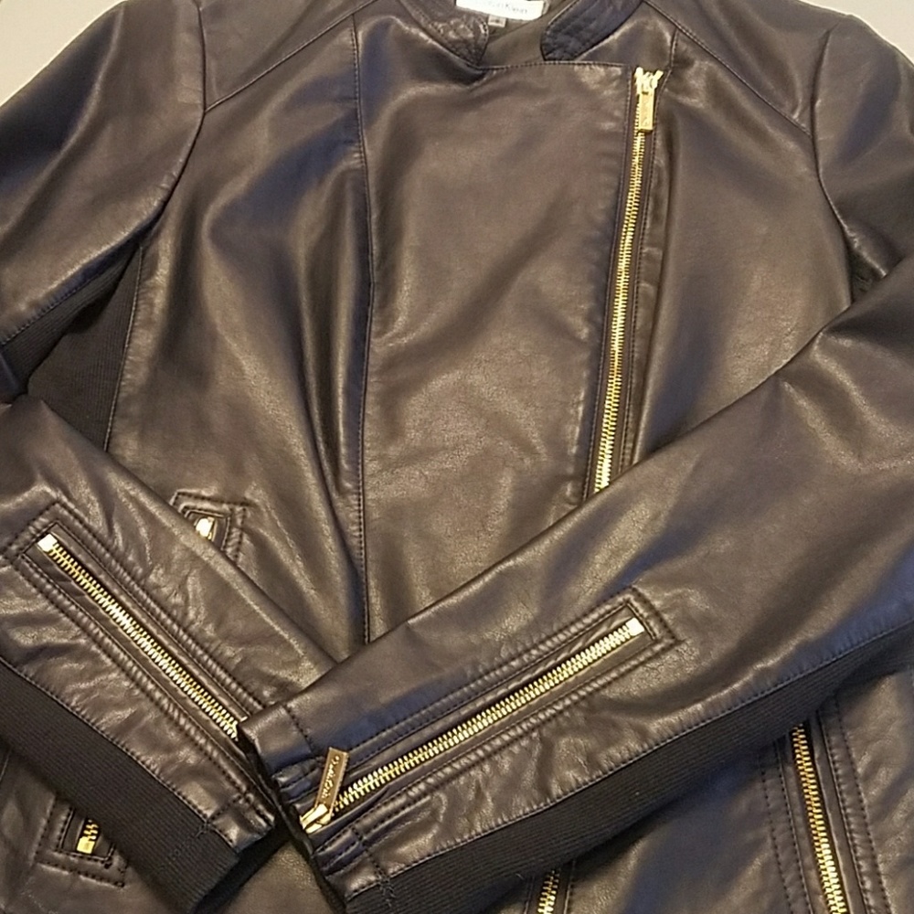 " SOLD" Calvin Klein Faux Leather Moto Jacket - Picture 1 of 8