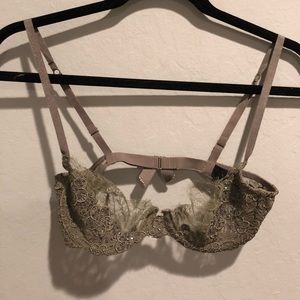 NWOT olive lace bra with rhinestone detail