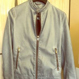 Unisex Zara Man Light Blue Faux Leather Jacket