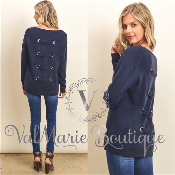 ValMarie Sweaters - Navy back detail sweater