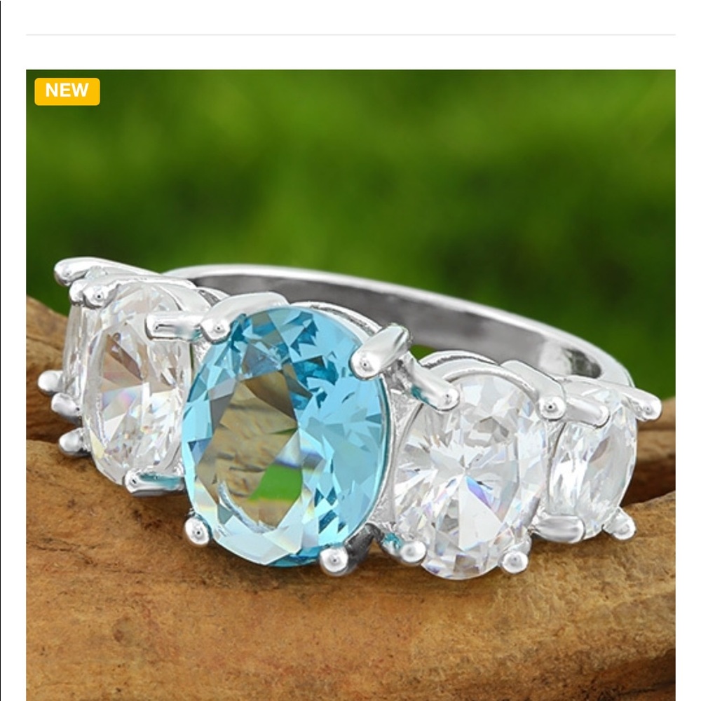 New 14k WG Fill Blue Topaz & White Sapphire Ring
