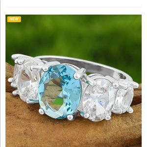 New 14k WG Fill Blue Topaz & White Sapphire Ring