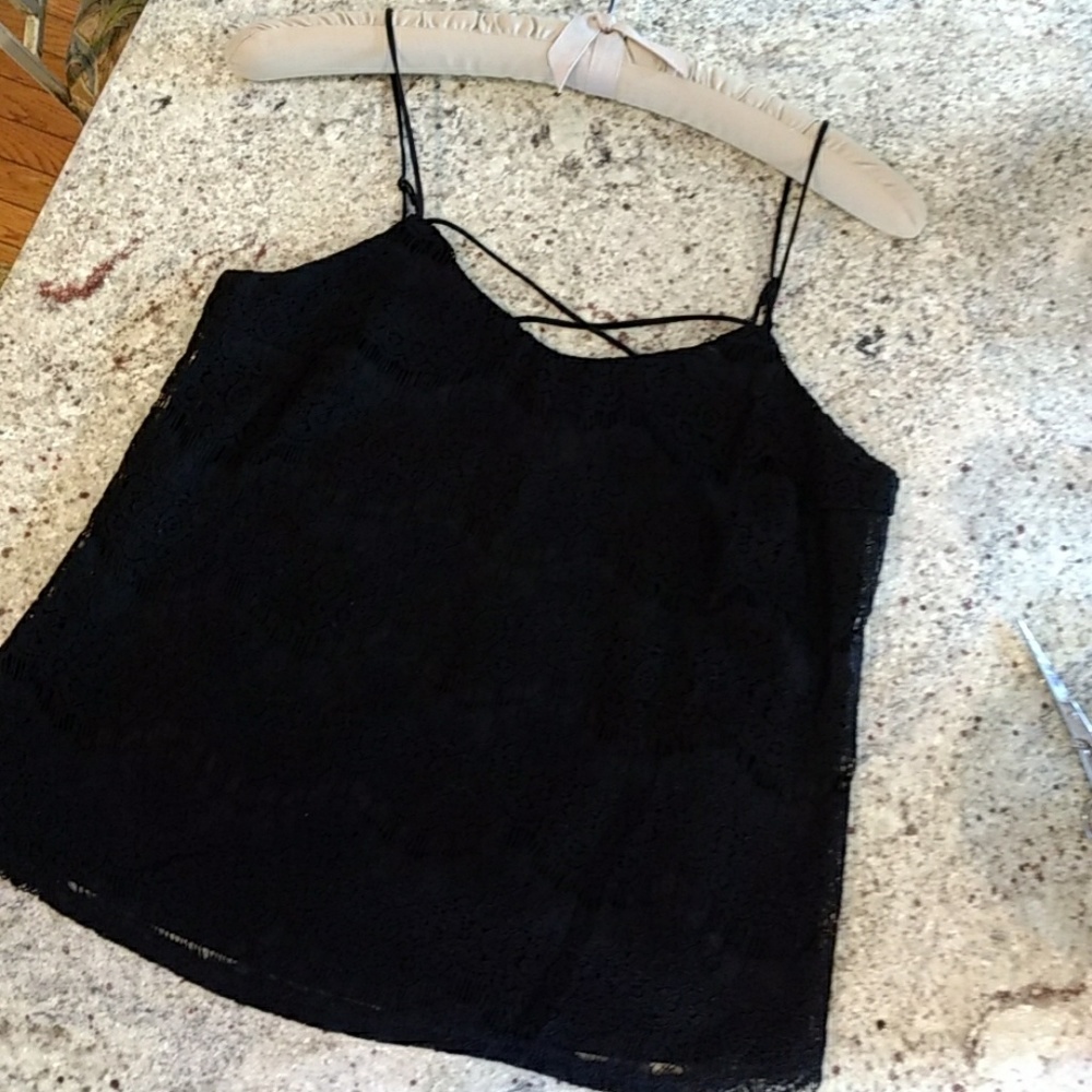 NWT Lovefire Black Lace Tank Top, Strappy Details, Lined, M, Bust 34"