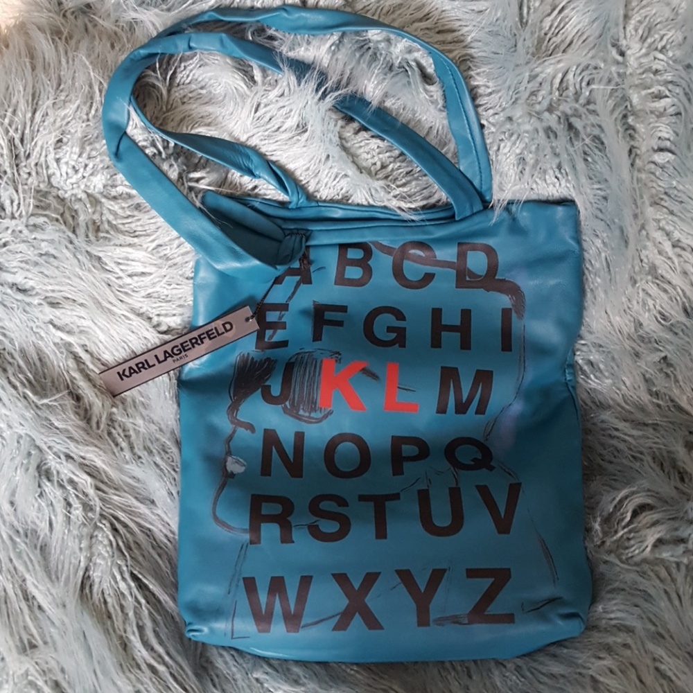 Karl Lagerfeld Teal Alphabet "KL" Tote - Picture 1 of 5