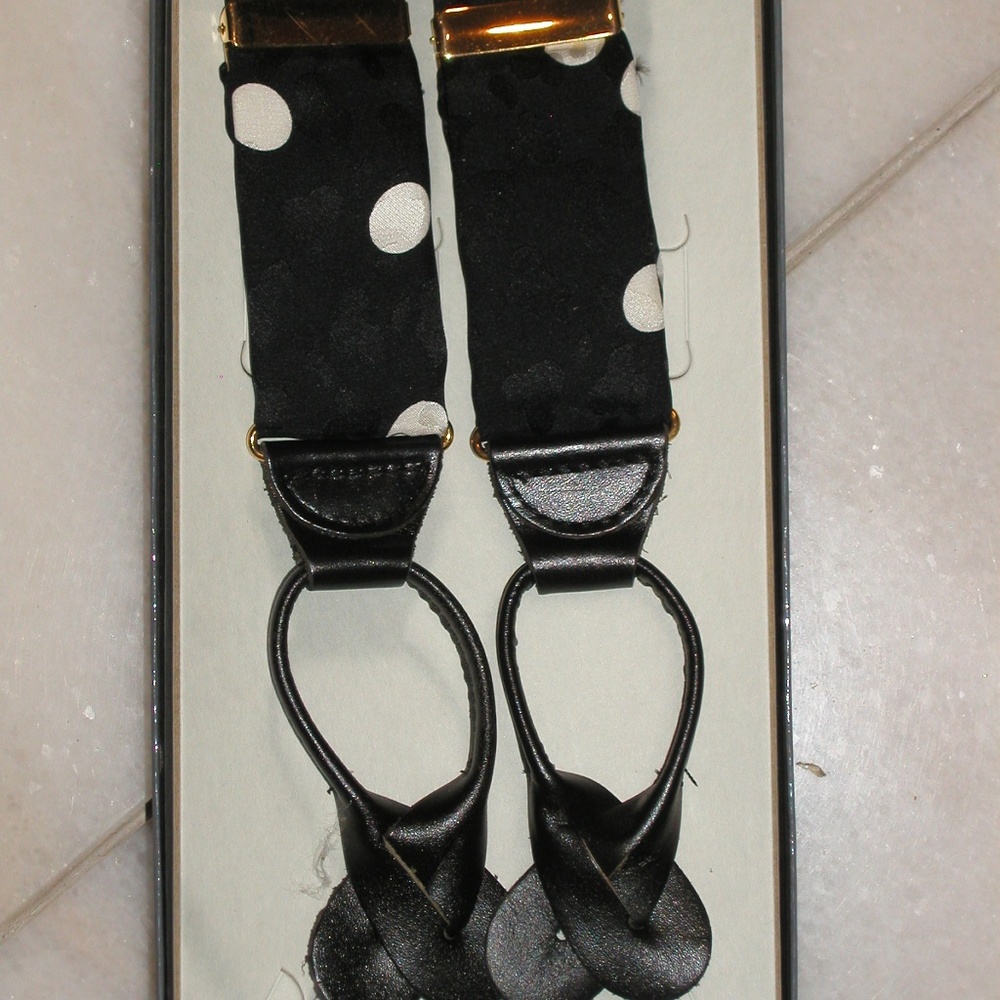 Men's Silk Polka Dot SUSPENDERS  W Leather Tabs