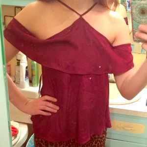 Burgundy Off the Shoulder Top