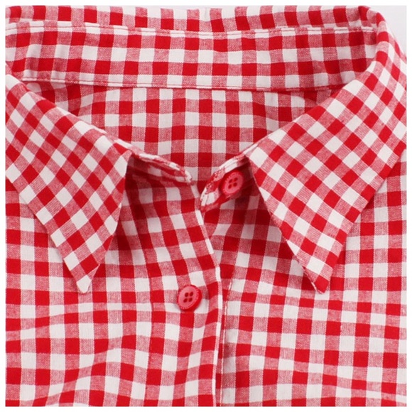 🍂 Red Gingham Plaid Ruffle Flare Tie Sleeve Top - Picture 3 of 4