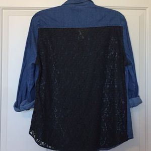 Lace denim button up