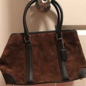Coach suede and leather tripped satchel