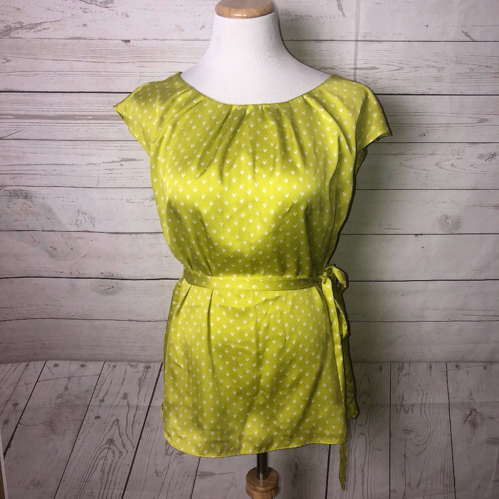 Worthington Lime Green White Diamond Print Blouse