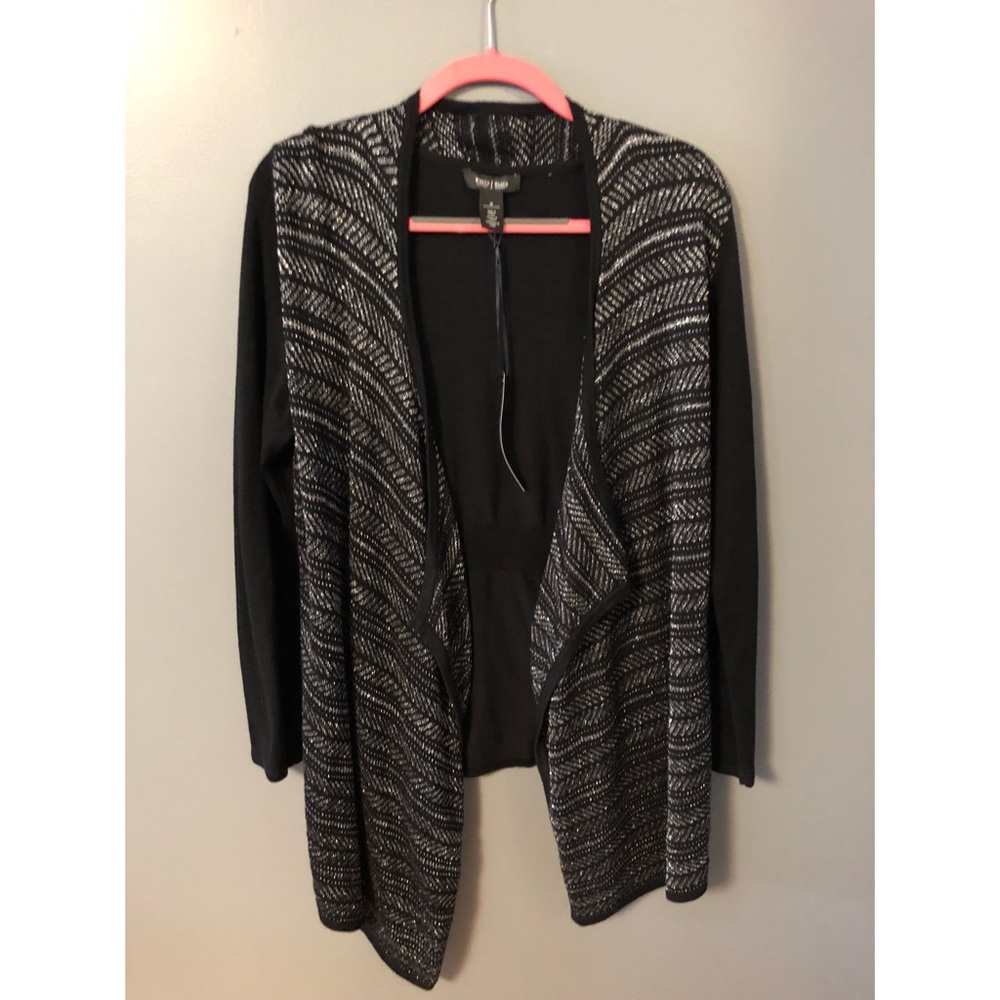 WHBM - LONG SLEEVE LUREX BLACK COVERUP SWEATER - Picture 3 of 4