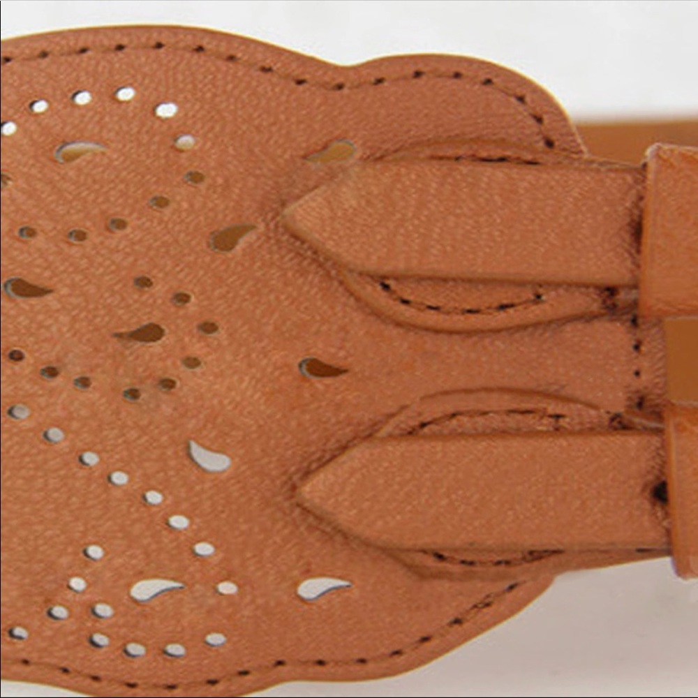 Tan Laser Cut Double Buckle Belt - Picture 6 of 8
