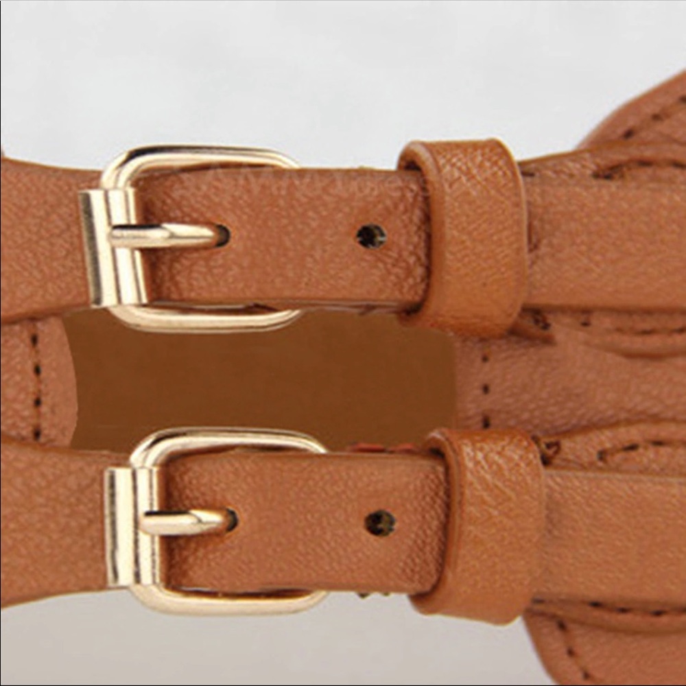 Tan Laser Cut Double Buckle Belt - Picture 7 of 8