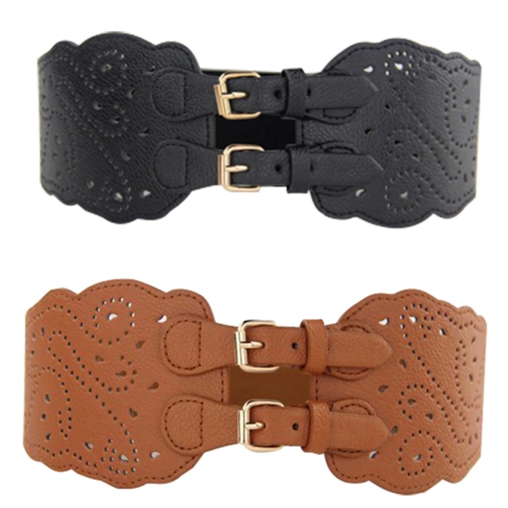 Tan Laser Cut Double Buckle Belt - Picture 3 of 8