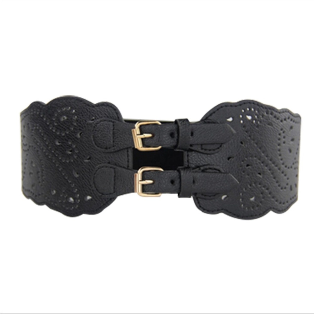 Tan Laser Cut Double Buckle Belt - Picture 4 of 8