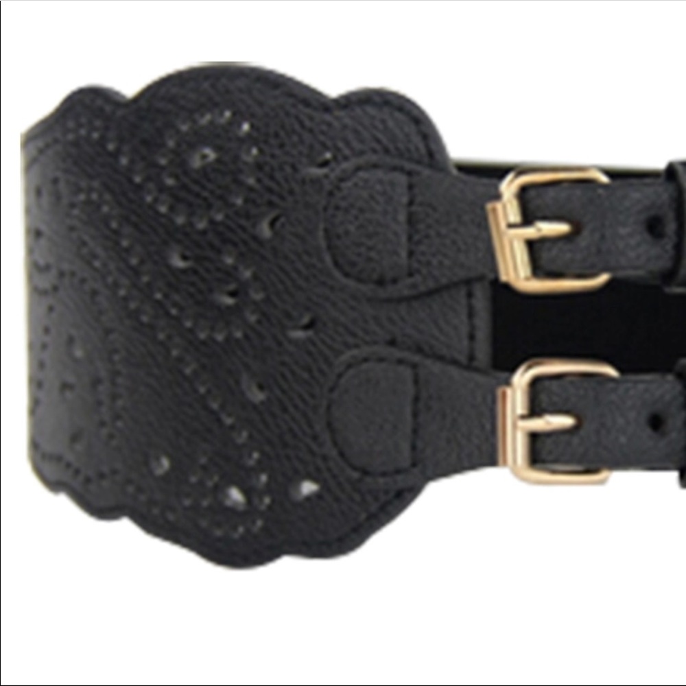 Tan Laser Cut Double Buckle Belt - Picture 5 of 8