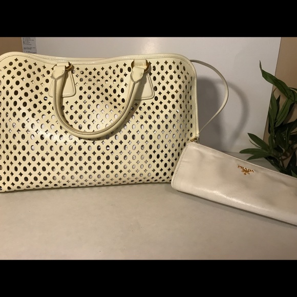 PRADA Saffiano Leather Handbag w/ strap White