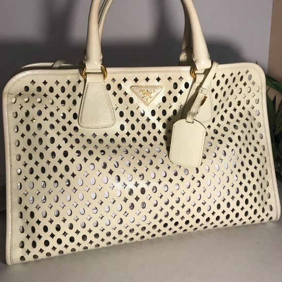 PRADA Saffiano Leather Handbag w/ strap White