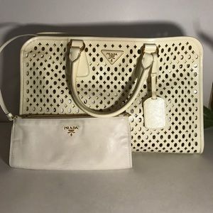 PRADA Saffiano Leather Handbag w/ strap White