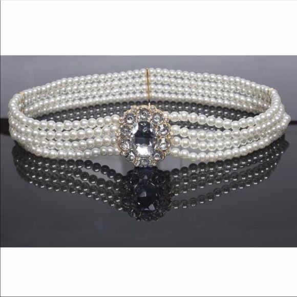 Faux Pearl & Crystal Stretch Elegant Belt - Picture 2 of 3