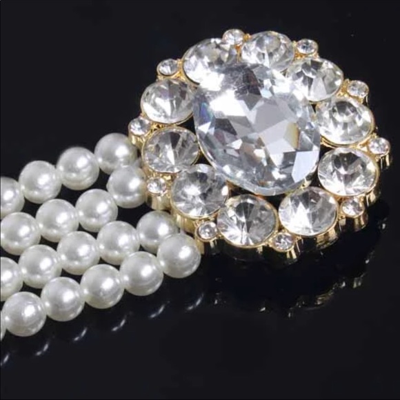 Faux Pearl & Crystal Stretch Elegant Belt - Picture 3 of 3