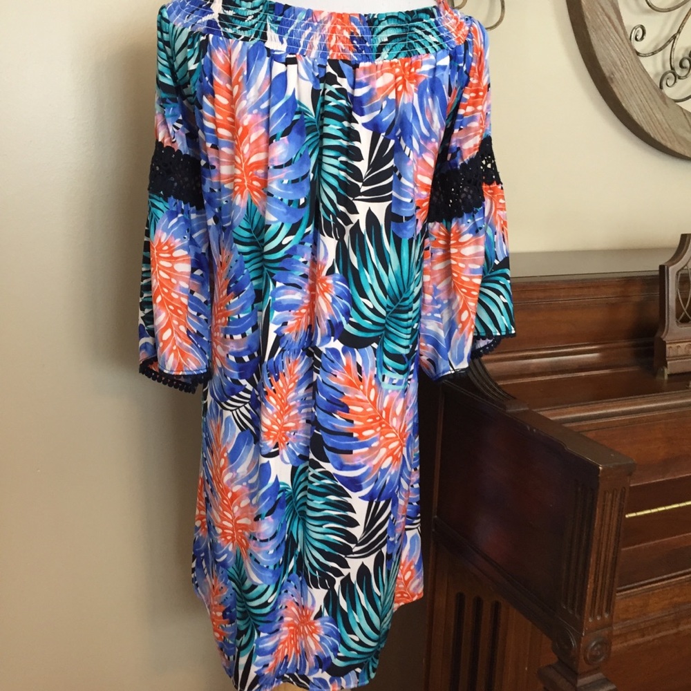 NWT JLO Size XL Tropical Off Shoulder Dress - Picture 3 of 5