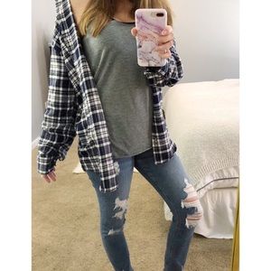 High Low Boyfriend Flannel Shirt