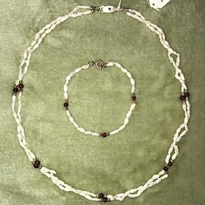 Pearl Necklace + Bracelet Set